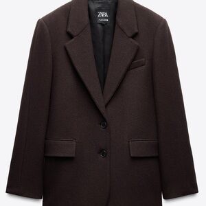 Zara Dark Brown Oversized Wool Blazer